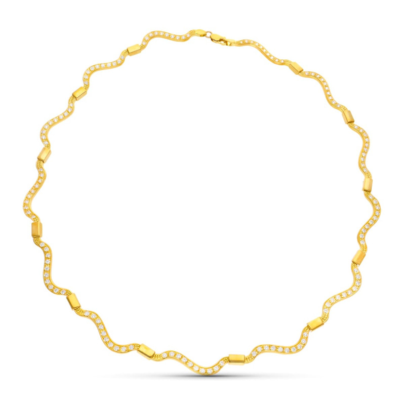 18K GARGANTILLA ORO AMARILLO ONDAS CON CIRCONITAS