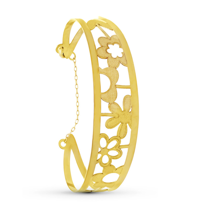18K PULSERA ORO AMARILLO RIGIDA FLORES LASER