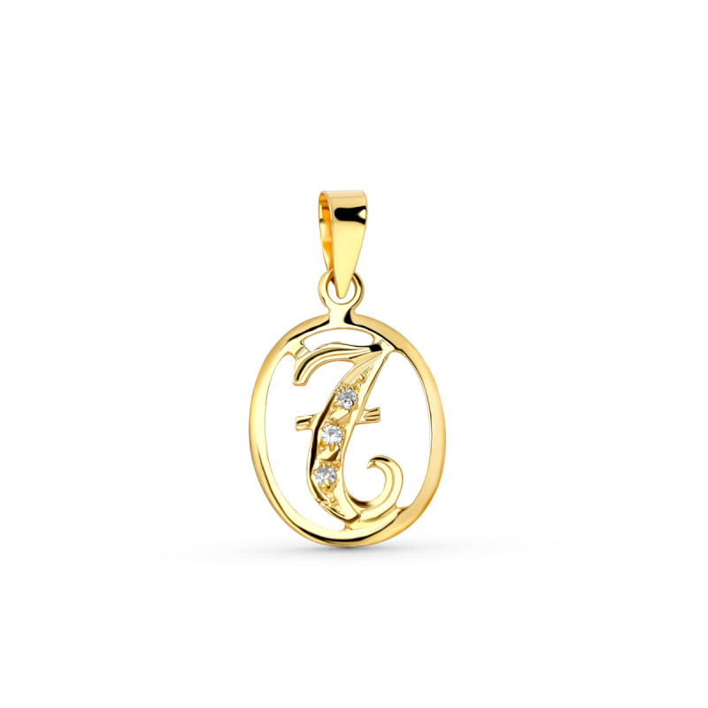 18K COLGANTE ORO AMARILLO LETRA T CON CIRCONITAS