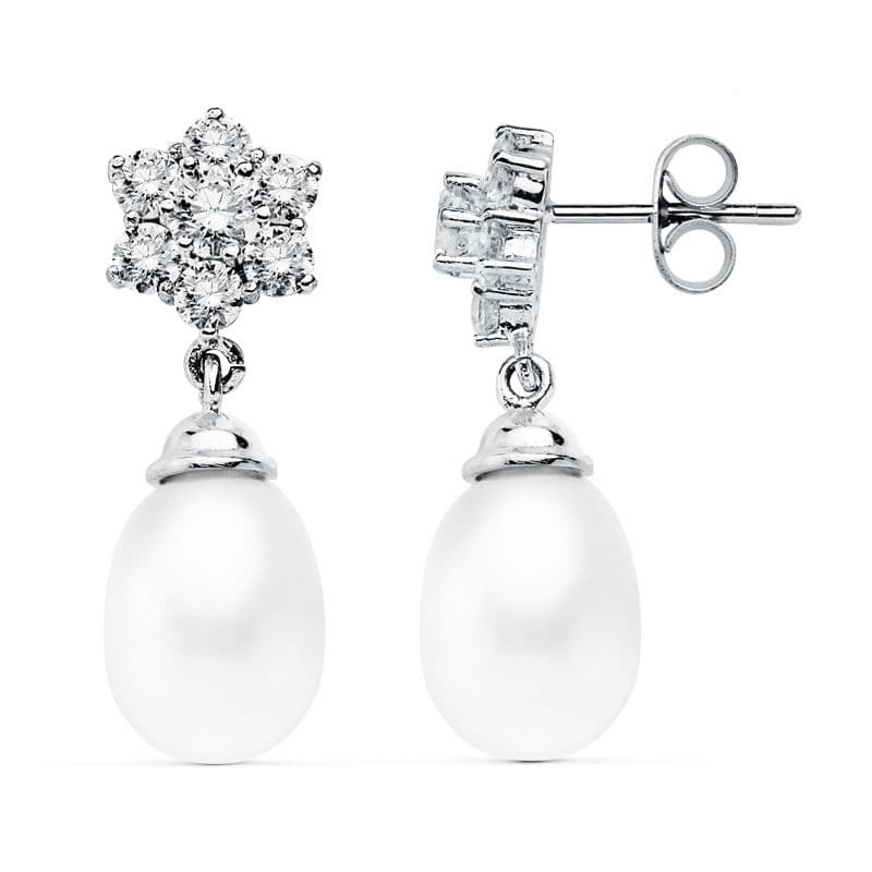 18K PENDIENTES PERLA ORO BLANCO 24X9 MM CIERRE PRESION