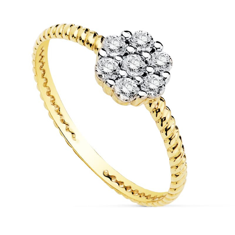 18K SORTIJA BICOLOR CUAJO 6X6 MM CIRCONITAS