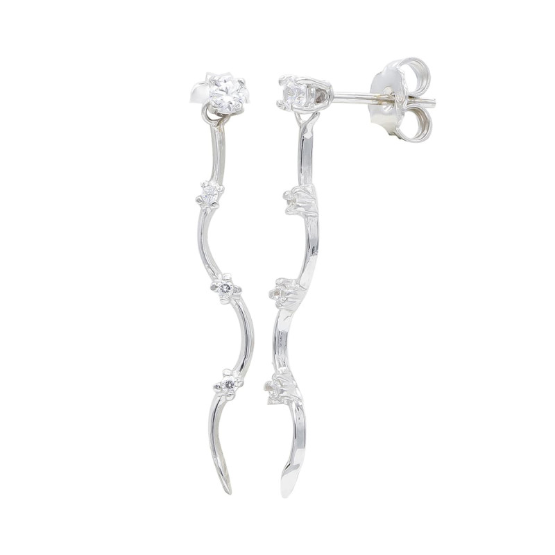 18K PENDIENTES ORO BLANCO LARGOS CON CIRCONITAS