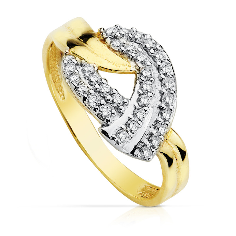 9K SORTIJA ORO BICOLOR CON CIRCONITAS. ANCHO: 10 MM