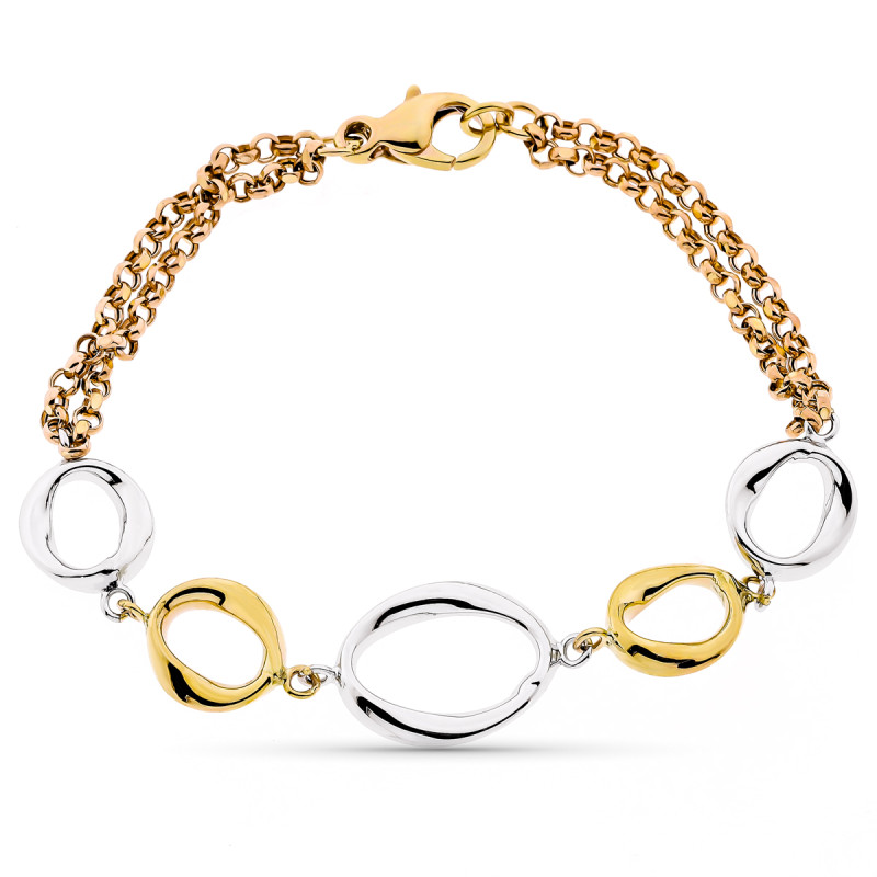 9K PULSERA TRICOLOR HUECA 19CM