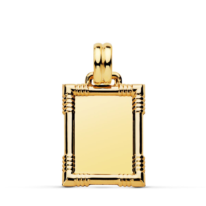 18K PLACA CHAPA ORO AMARILLO BRILLO CON BORDE 22X17 MM