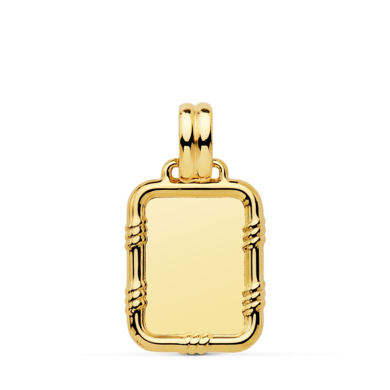 18K PLACA CHAPA ORO AMARILLO BRILLO CON BORDE 19X15 MM