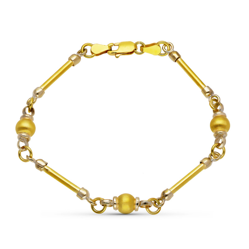 18K PULSERA ORO AMARILLO BARRA Y BOLAS