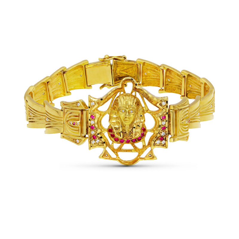 18K PULSERA ORO AMARILLO CABEZA EGIPCIO CIRCONITAS