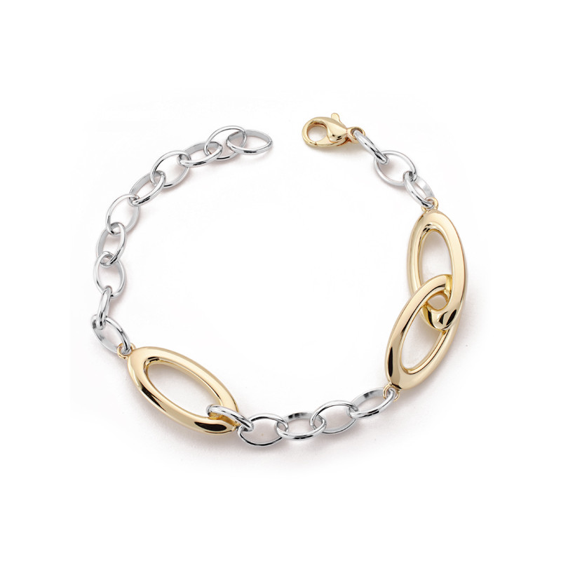9K PULSERA ORO BICOLOR HUECA 20CM