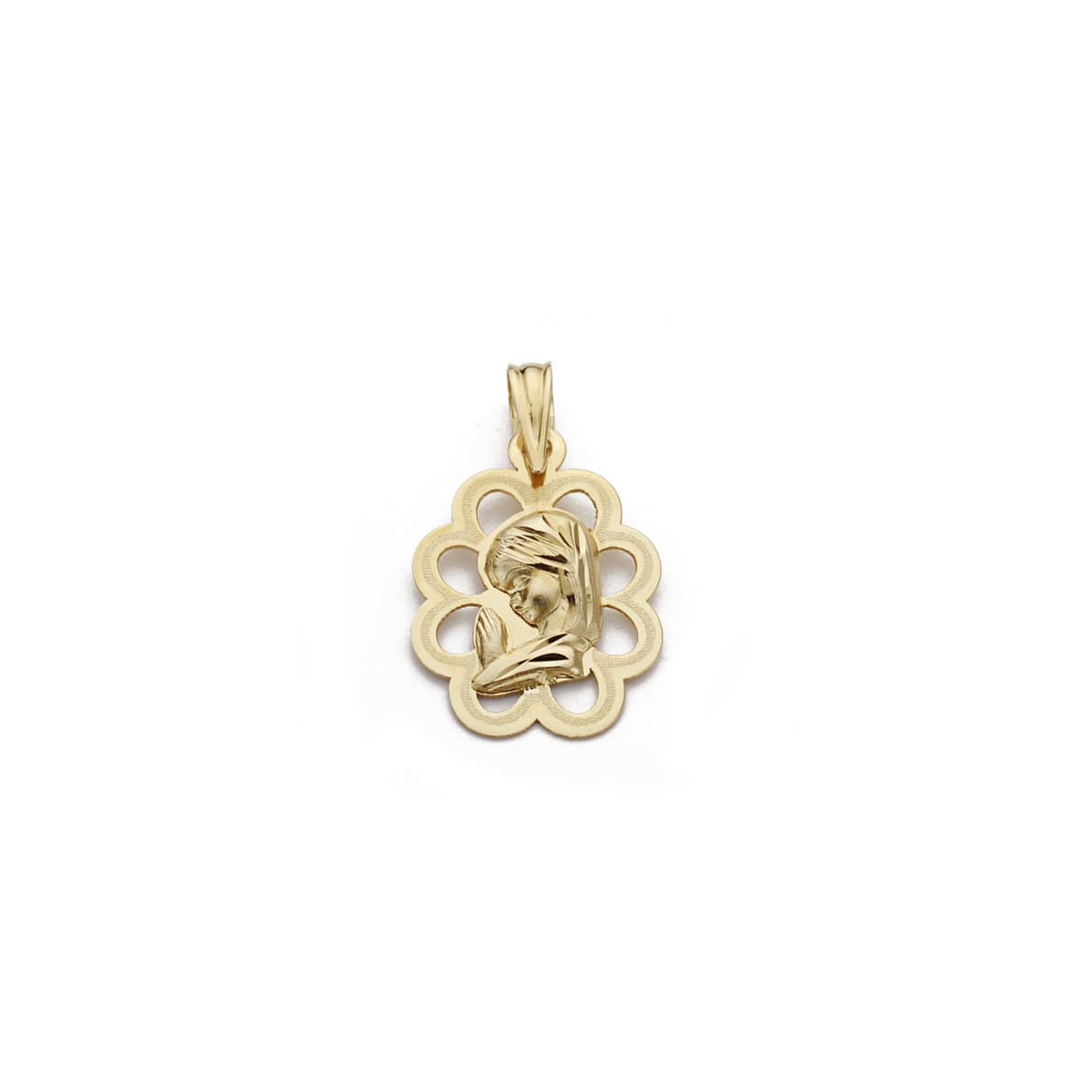 18K MEDALLA ORO AMARILLO VIRGEN NIÑA CALADA 18X13 MM
