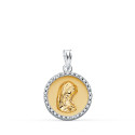 18K COLGANTE REDONDO ORO BICOLOR VIRGEN NIÑA CON CERCO Y CIRCONITA 16 MM 18K COLGANTE REDONDO ORO BICOLOR VIRGEN NIÑA CON CERCO Y CIRCONITA 16 MM