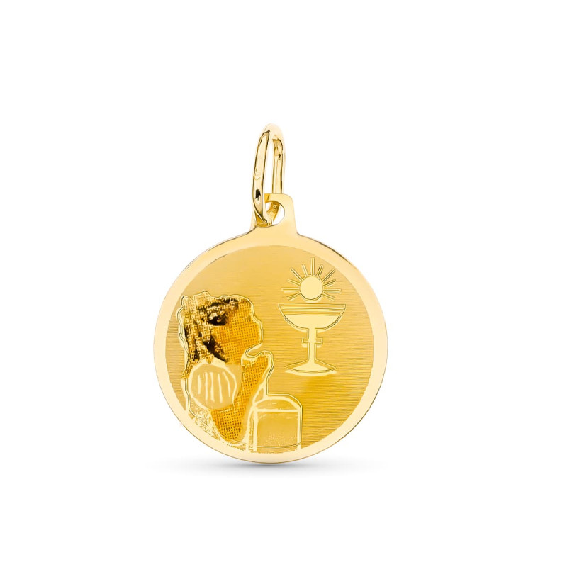 18K MEDALLA ORO AMARILLO ESMALTADA NIÑA 15 MM