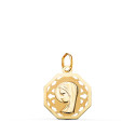 18K MEDALLA ORO AMARILLO VIRGEN NIÑA OCTOGONAL CALADA MATE Y BRILLO. MEDIDA: 17 X 15 MM