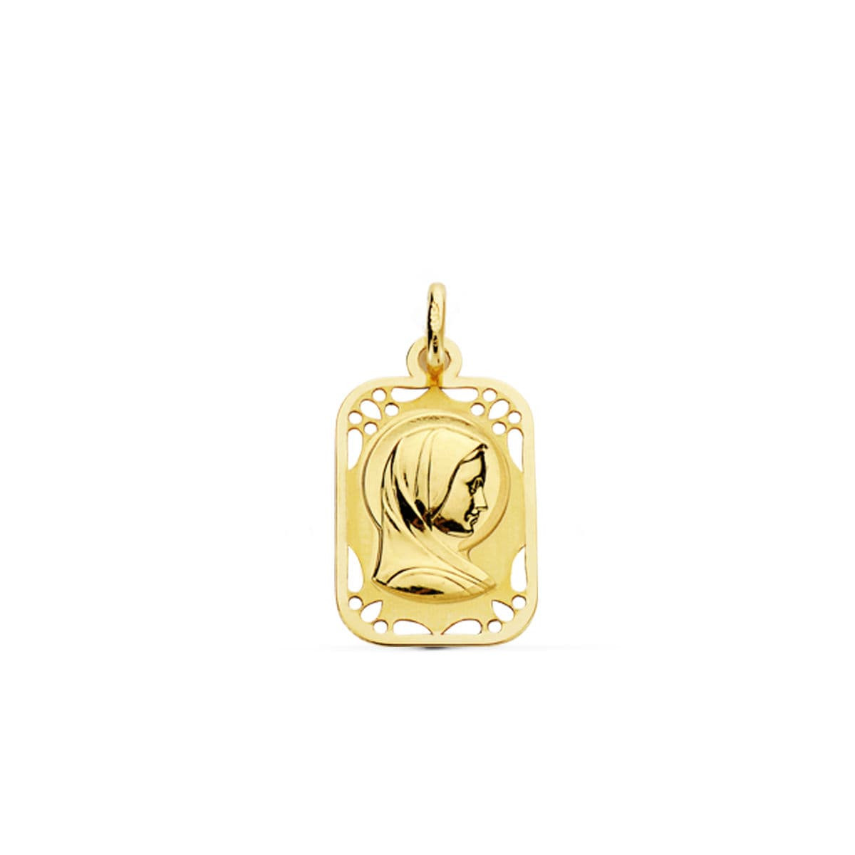 18K MEDALLA ORO AMARILLO VIRGEN NIÑA CERCO CALADO 19X11 MM
