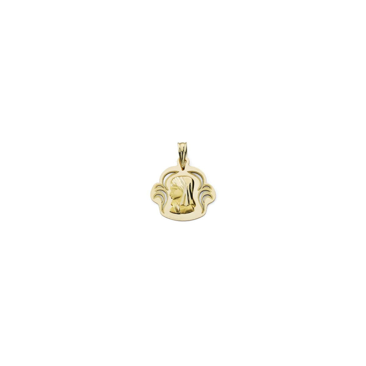 18K MEDALLA ORO AMARILLO VIRGEN NIÑA CALADA 19X17 MM