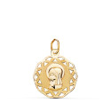 18K MEDALLA ORO AMARILLO VIRGEN NIÑA CALADA Y MATIZADA. MEDIDA: 19 X 16,5 MM