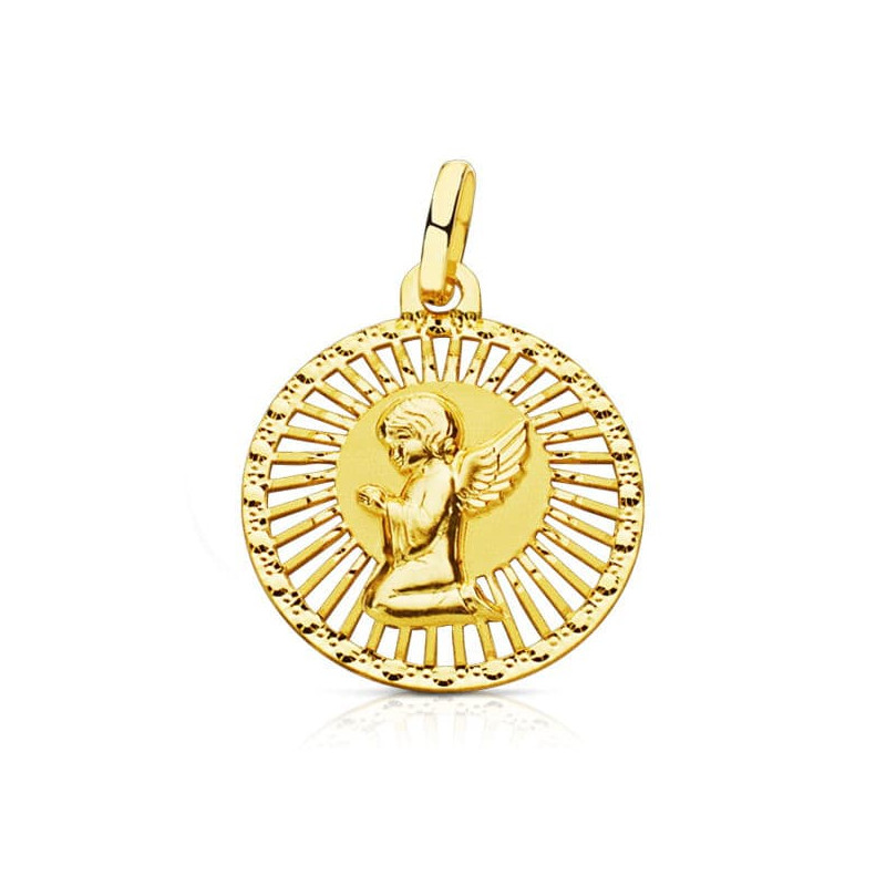 18K MEDALLA ORO AMARILLO ANGEL CERCO CALADO 21X19 MM