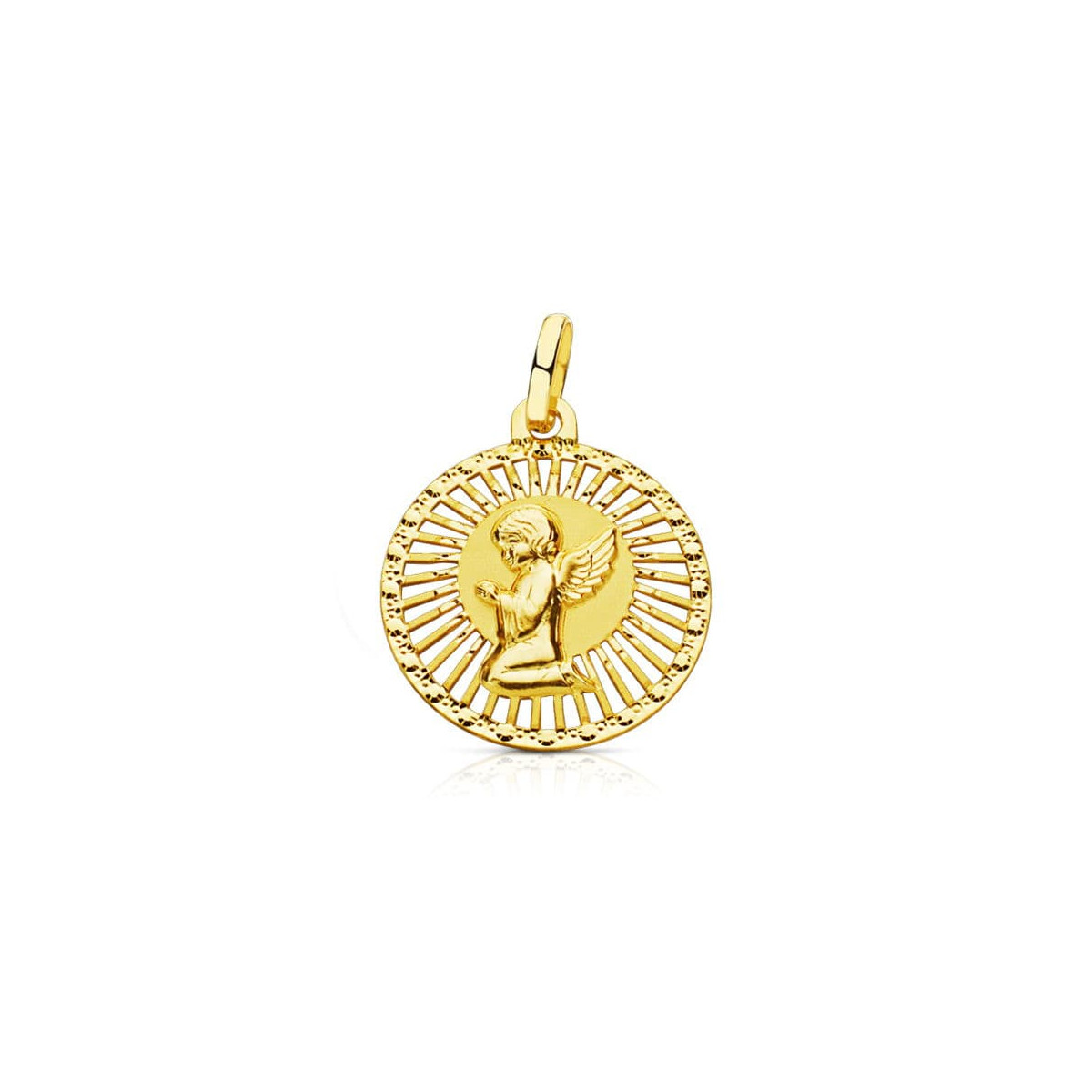 18K MEDALLA ORO AMARILLO ANGEL CERCO CALADO 21X19 MM
