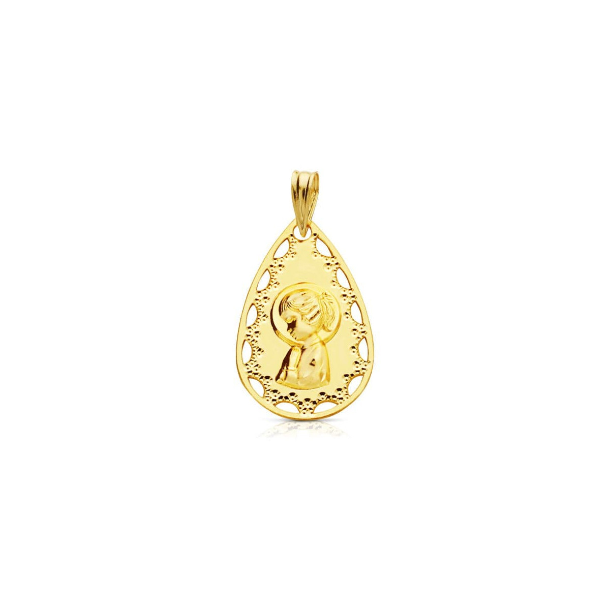 18K MEDALLA ORO AMARILLO VIRGEN NIÑA CALADA 22X14 MM