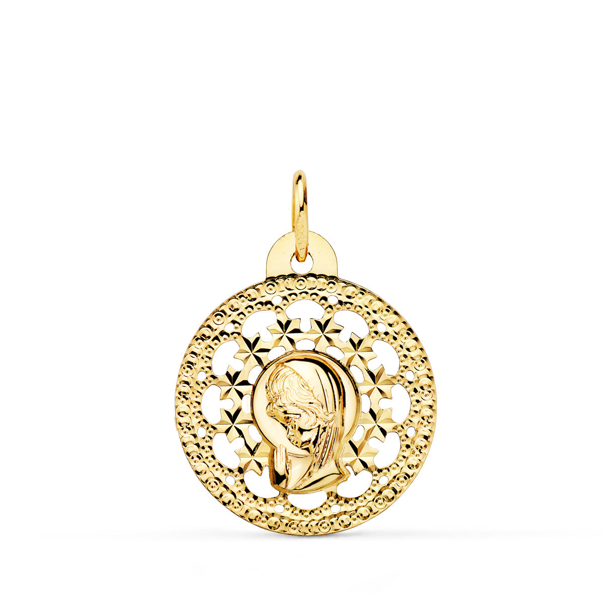 18K MEDALLA ORO AMARILLO VIRGEN NIÑA CALADA 23X20 MM