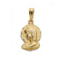 18K MEDALLA ORO AMARILLO SILUETA VIRGEN NIÑA TALLADA 19X16 MM
