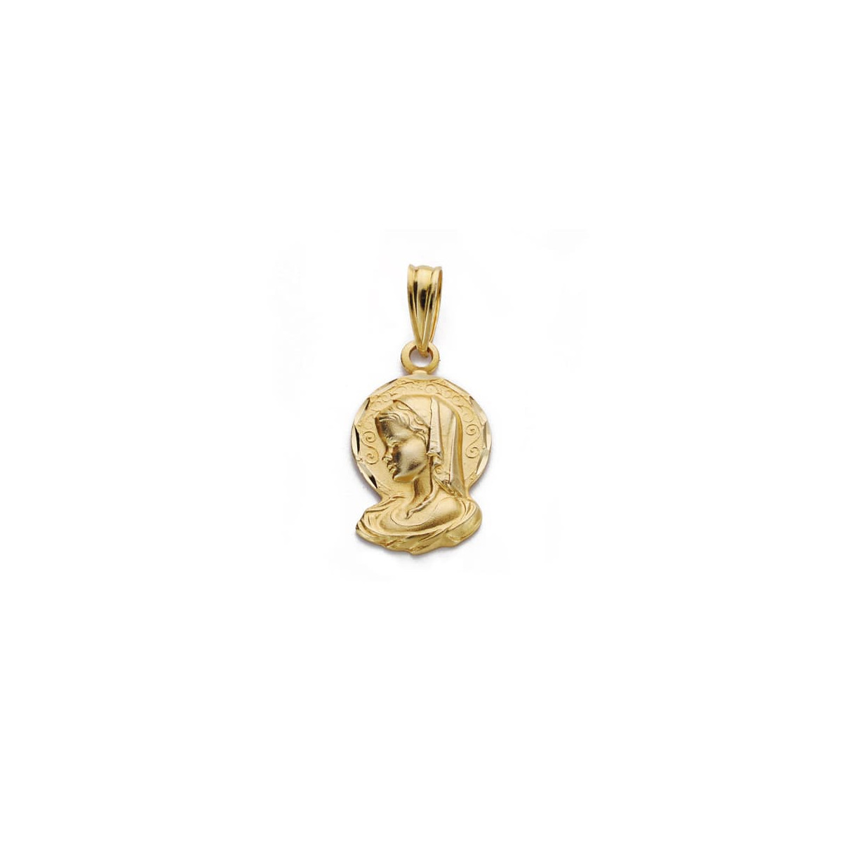 18K MEDALLA ORO AMARILLO SILUETA VIRGEN NIÑA TALLADA 19X16 MM