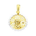 18K MEDALLA ORO BICOLOR VIRGEN NIÑA  CIRCONITA 15 MM