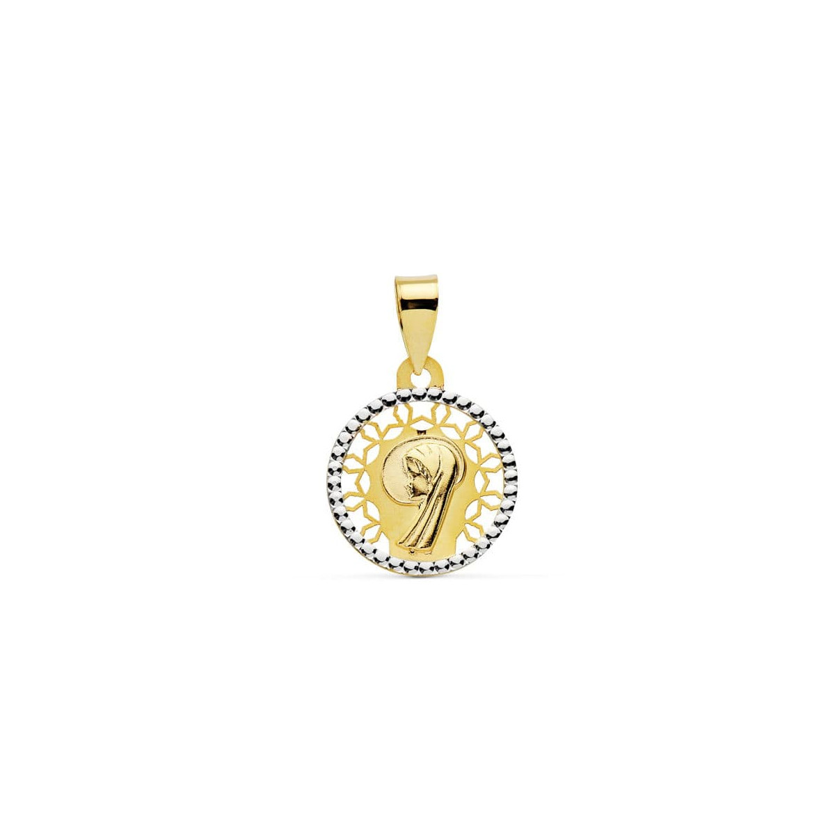 18K MEDALLA ORO AMARILLO VIRGEN NIÑA BICOLOR 14 MM