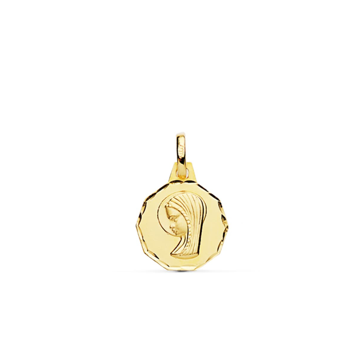 18K MEDALLA ORO AMARILLO VIRGEN NIÑA TALLADA 14 MM