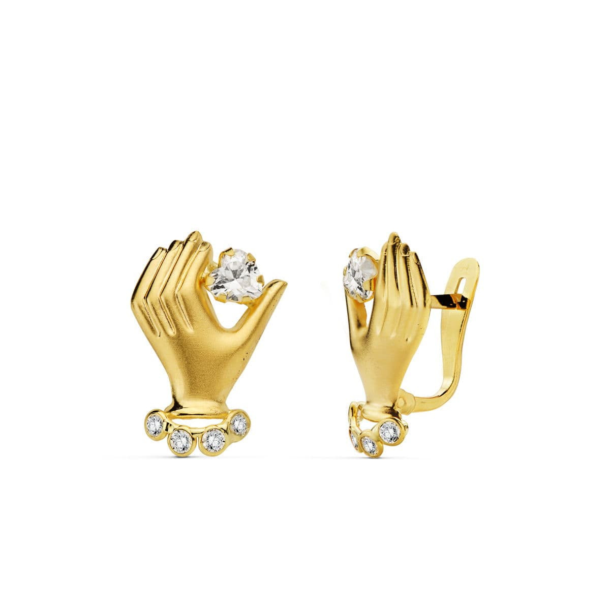 18K PENDIENTES ORO AMARILLO MANO Y CIRCONITA 17X11 MM CIERRE CATALAN