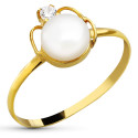 18K SORTIJA ORO AMARILLO CON PERLA DE 6 MM Y CIRCONITA. ANCHO: 9 MM 18K SORTIJA ORO AMARILLO CON PERLA DE 6 MM Y CIRCONITA. ANCHO: 9 MM