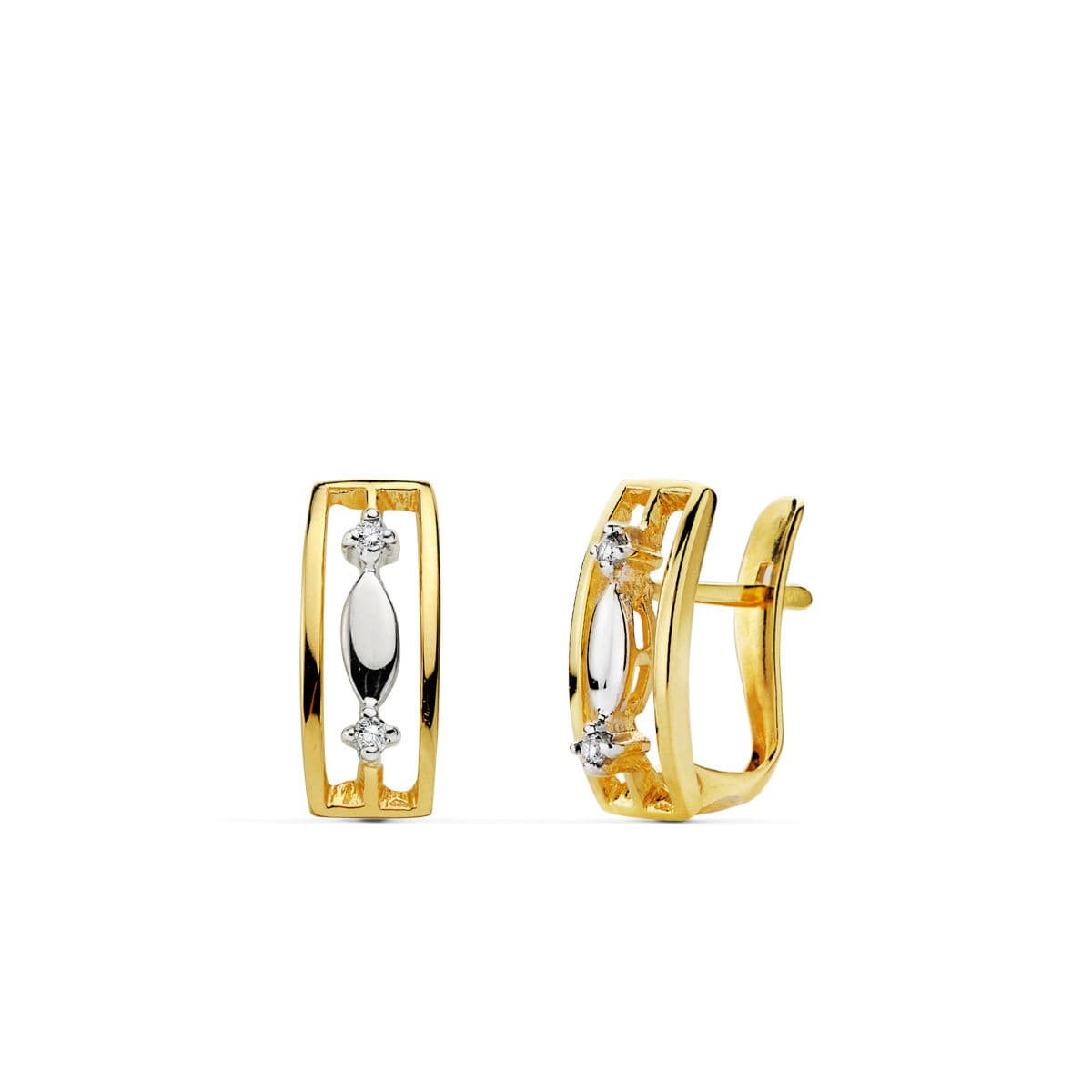 18K PENDIENTES BICOLOR CIRCONITA 13X5 MM CIERRE CATALAN