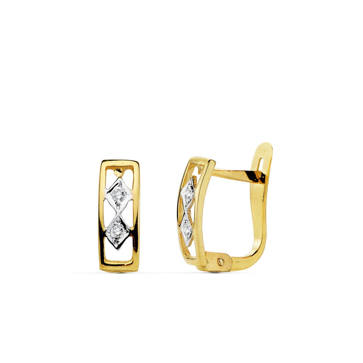 18K PENDIENTES BICOLOR CIRCONITA 10X3 MM CIERRE CATALAN