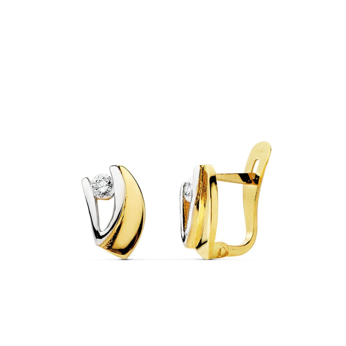18K PENDIENTES BICOLOR CIRCONITA 9X5 MM CIERRE CATALAN