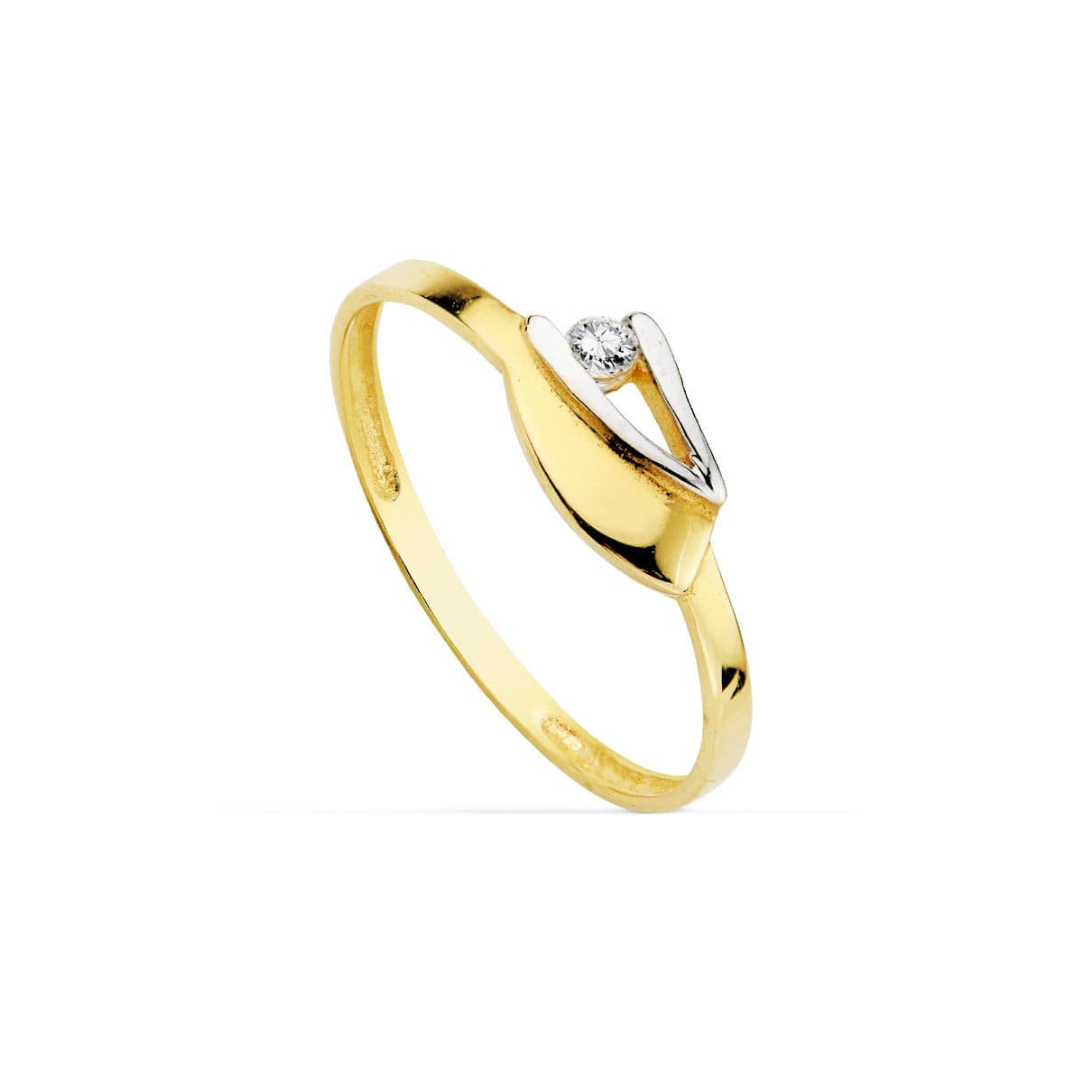 18K SORTIJA ORO BICOLOR CON MOTIVO Y CIRCONITA. ANCHO: 6,5 MM