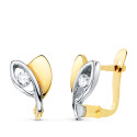 18K PENDIENTES ORO BICOLOR CON CIRCONITA 9X6 MM CIERRE CATALAN 18K PENDIENTES ORO BICOLOR CON CIRCONITA 9X6 MM CIERRE CATALAN