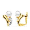 18K PENDIENTES ORO BICOLOR PERLA Y PIEDRA 11X8 MM CIERRE CATALAN 18K PENDIENTES ORO BICOLOR PERLA Y PIEDRA 11X8 MM CIERRE CATALAN