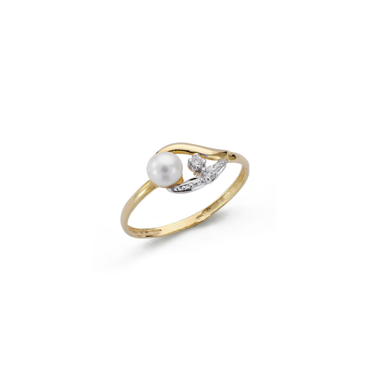 18K SORTIJA ORO BICOLOR CON CIRCONITAS Y PERLA 4,5 MM. ANCHO: 7 MM