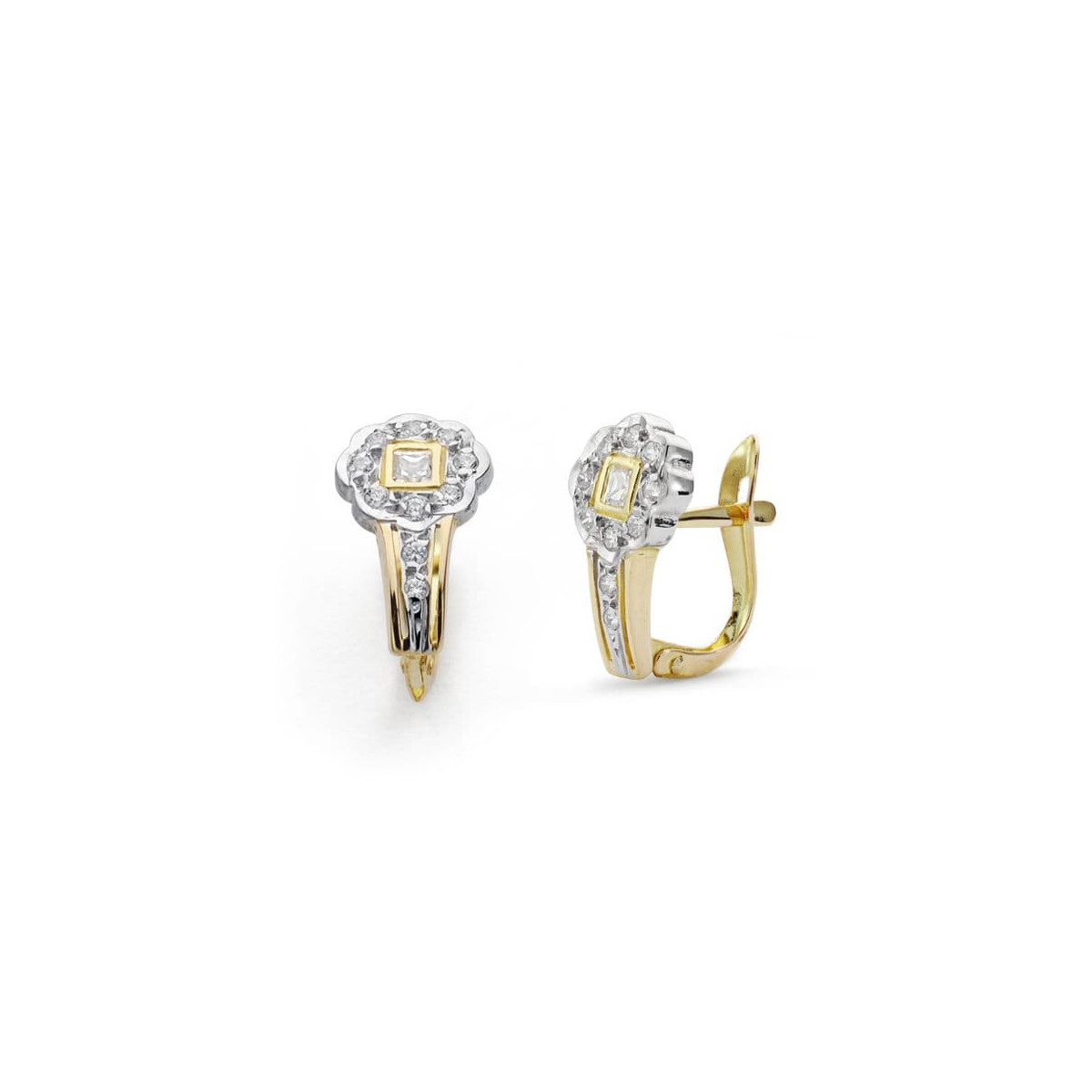 18K PENDIENTES COMUNION BICOLOR CIRCONITA 14X8 MM CIERRE CATALAN