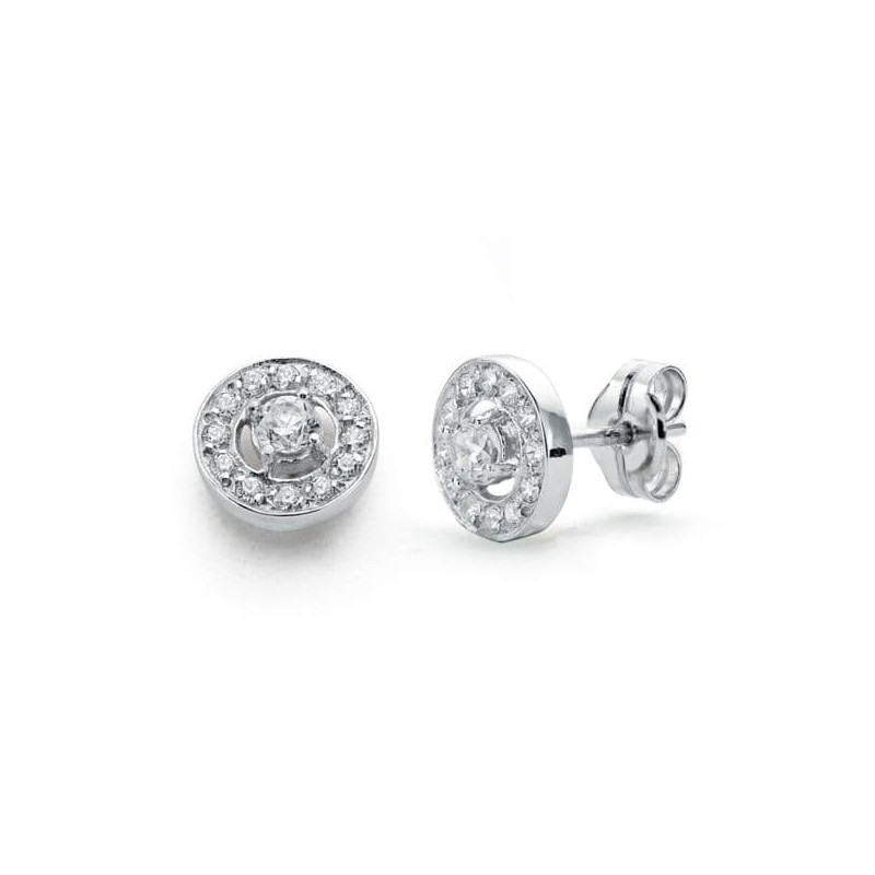 18K PENDIENTES ORO BLANCO CIRCONITA 8 MM CIERRE PRESION