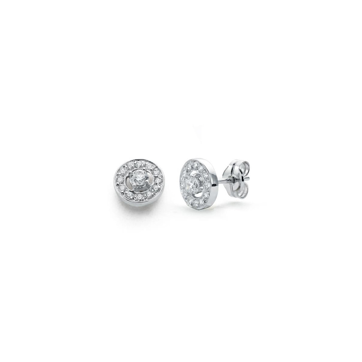 18K PENDIENTES ORO BLANCO CIRCONITA 8 MM CIERRE PRESION