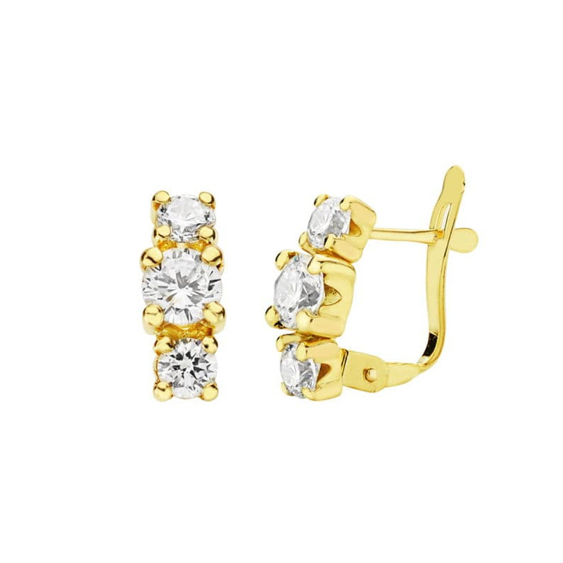 18K PENDIENTES ORO AMARILLO TRES CIRCONITA 11X4 MM CIERRE CATALAN