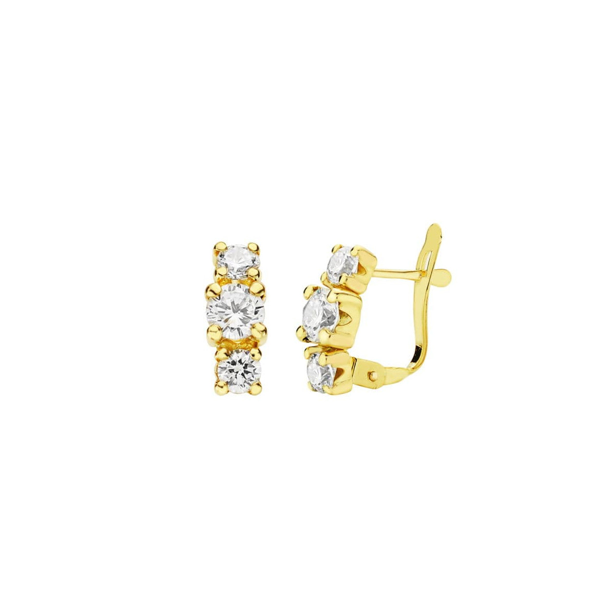 18K PENDIENTES ORO AMARILLO TRES CIRCONITA 11X4 MM CIERRE CATALAN