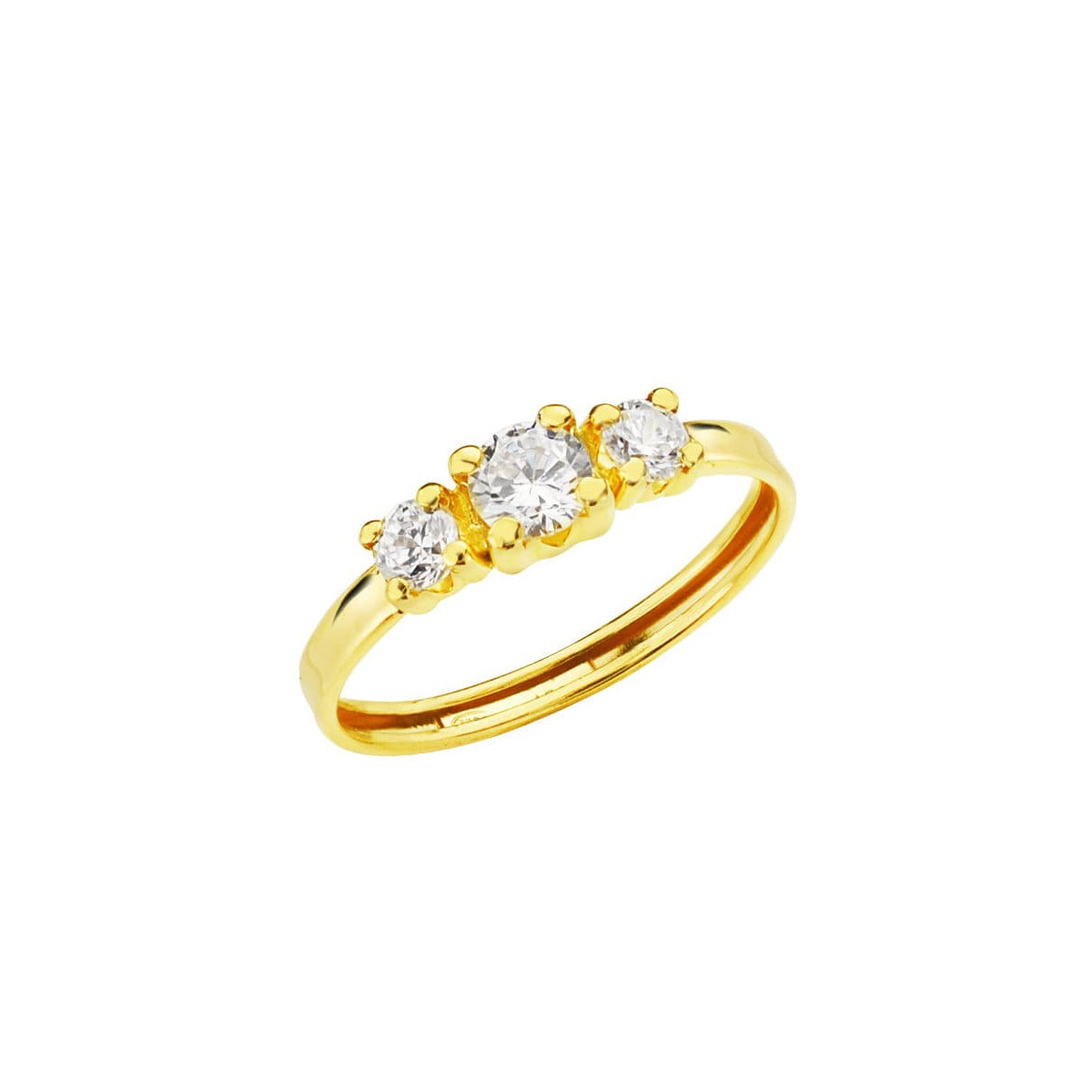 18K SORTIJA ORO AMARILLO CON TRES CIRCONITA DE 4 MM EN GARRAS