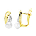 18K PENDIENTES BICOLOR PERLA 13X5 MM CIERRE CATALAN 18K PENDIENTES BICOLOR PERLA 13X5 MM CIERRE CATALAN