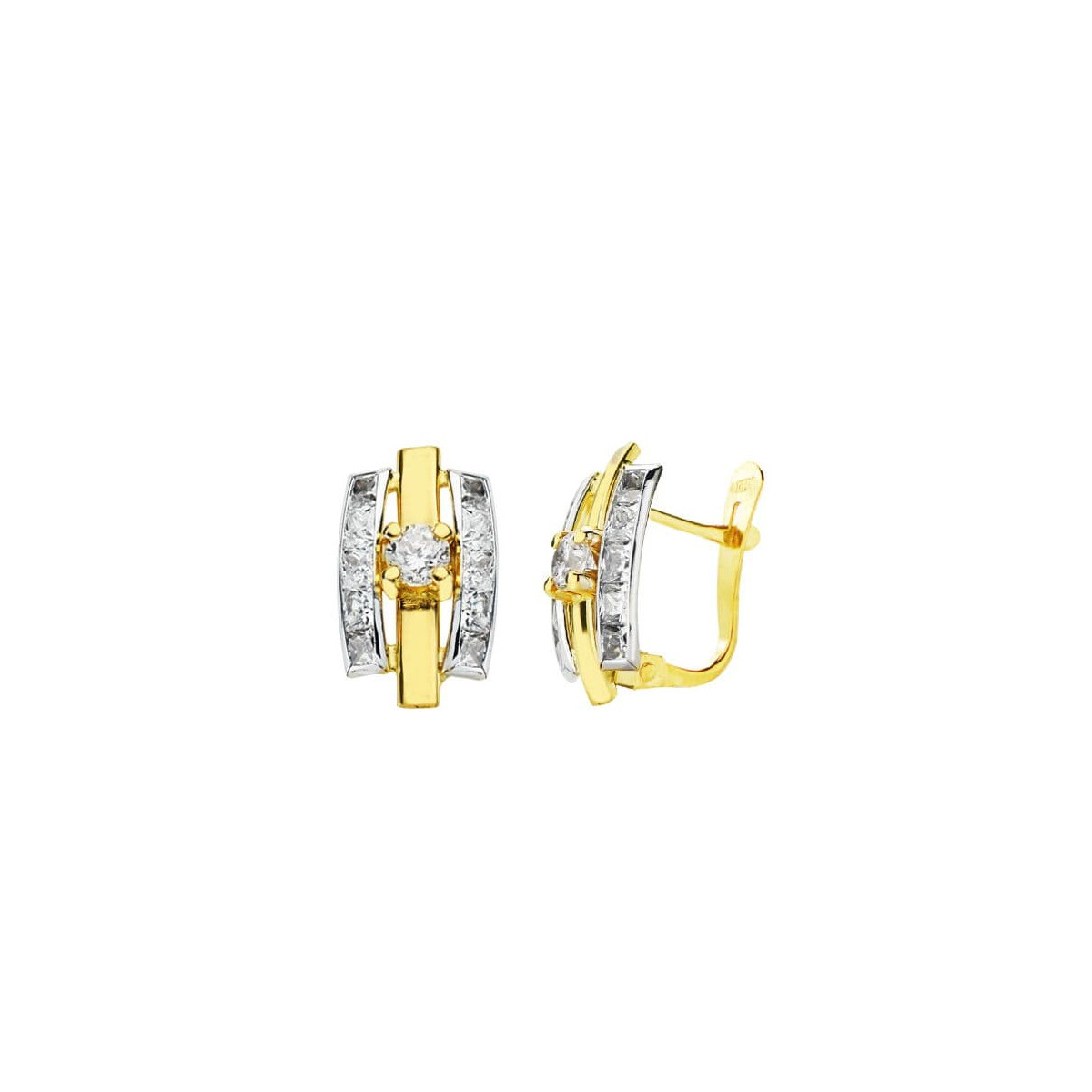 18K PENDIENTES BICOLOR CIRCONITA 13X7 MM CIERRE CATALAN