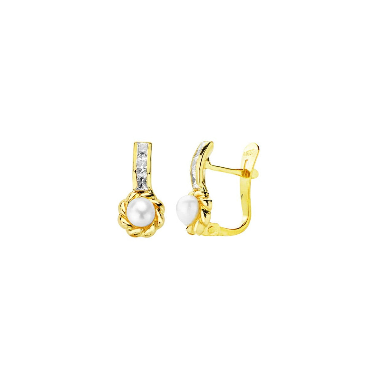 18K PENDIENTES ORO AMARILLO PERLA 12X5 MM CIERRE CATALAN