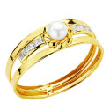 18K SORTIJA ORO AMARILLO DOBLE CUERPO CON PERLA DE 3 MM Y CIRCONITAS EN CARRIL. ANCHO: 6 MM 18K SORTIJA ORO AMARILLO DOBLE CUERPO CON PERLA DE 3 MM Y CIRCONITAS EN CARRIL. ANCHO: 6 MM