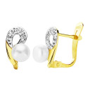 18K PENDIENTES BICOLOR PERLA 10X6 MM CIERRE CATALAN 18K PENDIENTES BICOLOR PERLA 10X6 MM CIERRE CATALAN