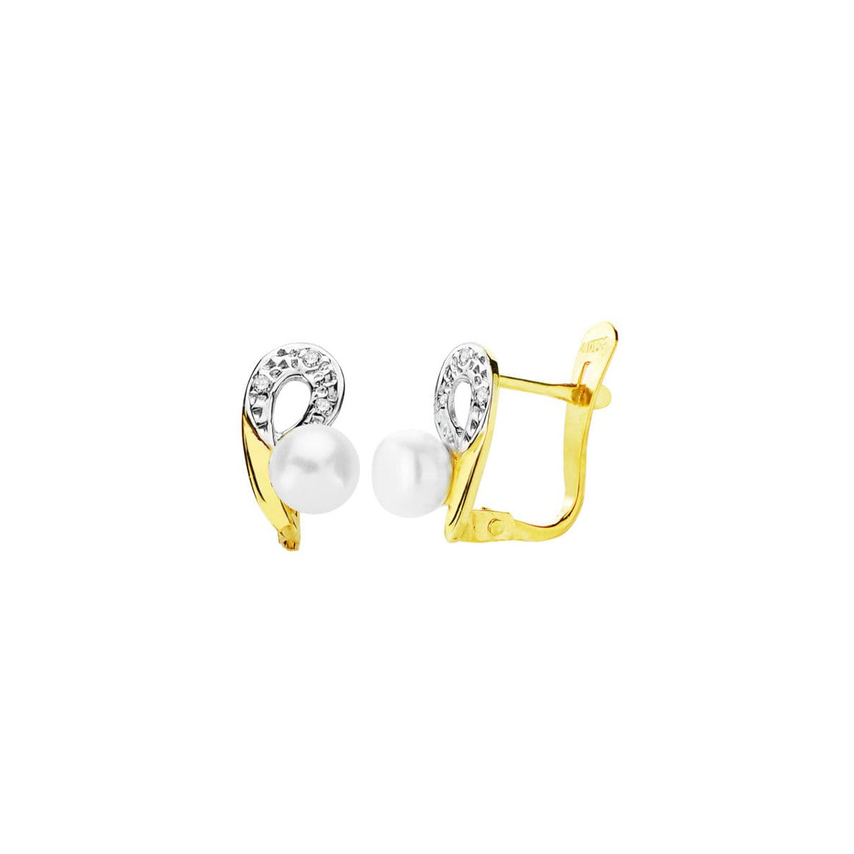 18K PENDIENTES BICOLOR PERLA 10X6 MM CIERRE CATALAN